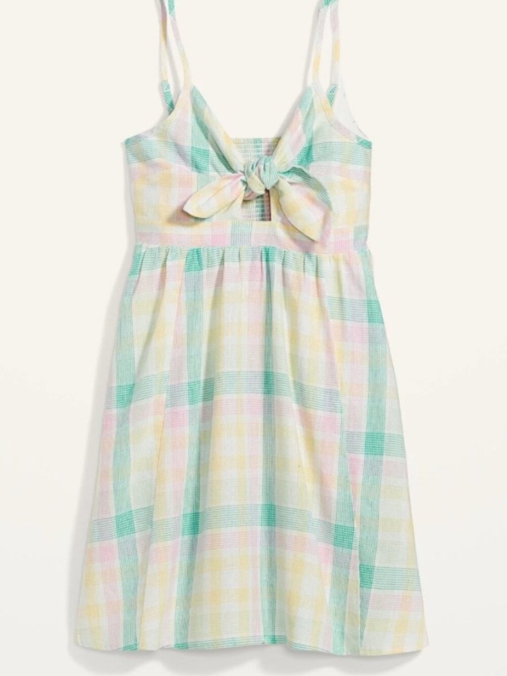 Old Navy Tie Front Smocked Pastel Plaid Cami Dress ~2X